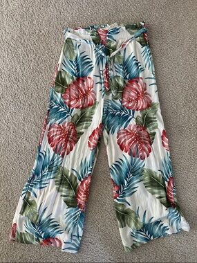 Tropical Wide-Leg elastic waist Pants